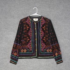 Vintage Saxton Hall Velvet Jacket Womens 8 Black Multicolor Embroidered Boho
